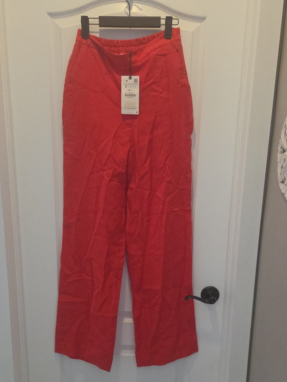 Zara Women's Red Wide Leg Pants - Unbranded